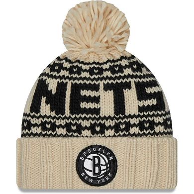 Women's New Era Cream Brooklyn Nets Sport Cuffed Knit Hat with Pom
