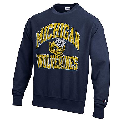 Men's Champion Navy Michigan Wolverines Vault Late Night Reverse Weave Pullover Sweatshirt