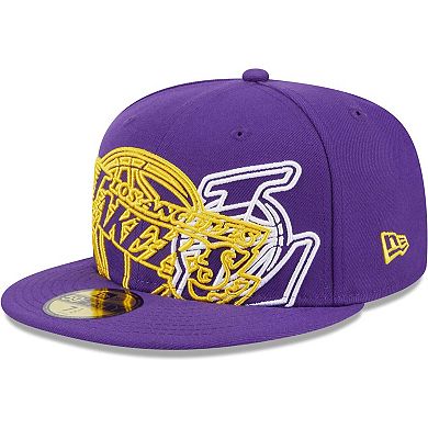 Men's New Era  Purple Los Angeles Lakers Game Day Hollow Logo Mashup 59FIFTY Fitted Hat