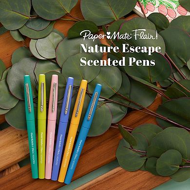 Paper Mate Flair Scented Felt Tip Pens - Assorted Nature Escape Scents and Colors, Medium Point (0.7mm) - 6 Count
