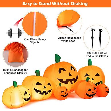 7.5 Feet Halloween Inflatable 7 Pumpkins Patch With Led Lights