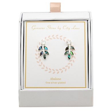 City Luxe Silver Tone Abalone & Cubic Zirconia Leaf Drop Earrings