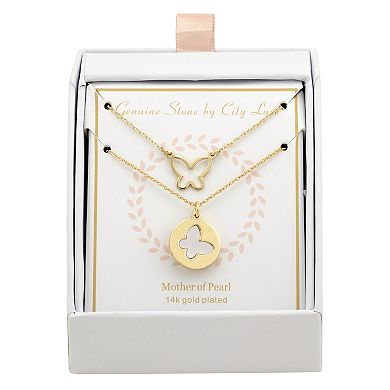 City Luxe Gold Tone Mother Of Pearl Butterfly Necklaces Set