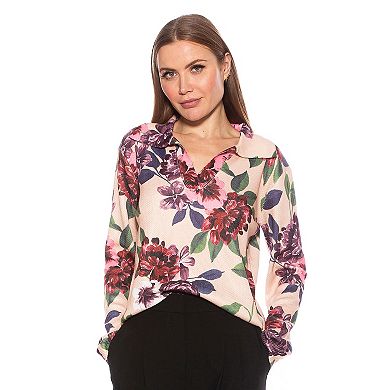 Women's ALEXIA ADMOR Evander Print Retro Collar Oversized Ruby Shirt
