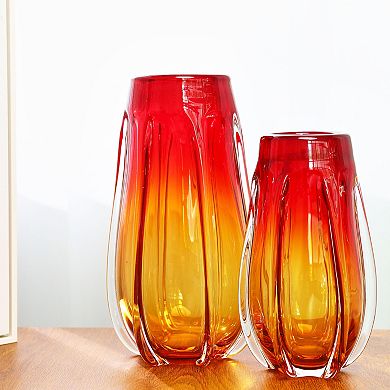 Luxury Lane Hand Blown Laine Red Ombre Sommerso Art Glass Vase