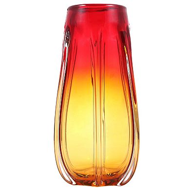 Luxury Lane Hand Blown Laine Red Ombre Sommerso Art Glass Vase