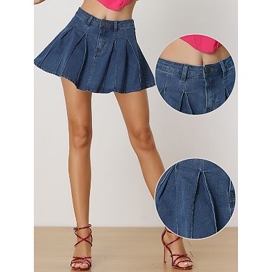 Mini Denim Skirt For Women Casual Pleated Jean Skirts