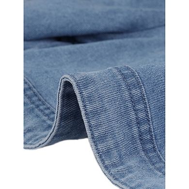 Crop Denim Cardigan For Women's Short Sleeve Lapel Collar Jean Jacket