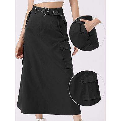Midi Cargo Skirt Woman's 2023 Trendy Y2k Skirts Zip High Waisted  Straight Long Skirt With Pockets