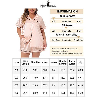 Women's Plus Size Pajamas Sets Short Sleeve Sleepwear Soft Satin Button Down Loungewear Shorts Set