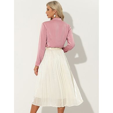 Pleated Midi Skirt For Women's Elastic Waist Casual Accordion Skirt