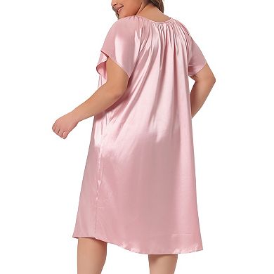 Plus Size Satin Silk Nightgown For Women Pleated Loose Sleepwear Nightshirt Sleep Dresses