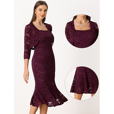 2pc Lace Dress For Women's Sleeveless Fishtail Sheath Dress And Open Front Shrugs