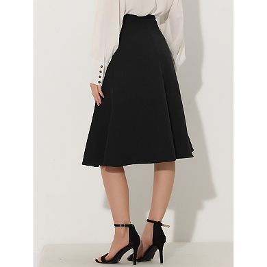 Flared A Line Midi Skirt For Women Side Zipper High Waist Elegant Skirts