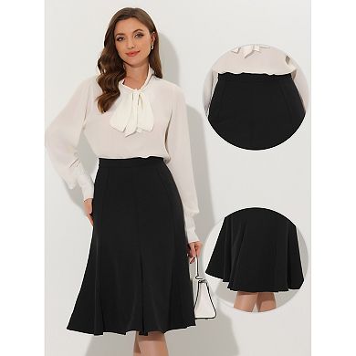 Flared A Line Midi Skirt For Women Side Zipper High Waist Elegant Skirts