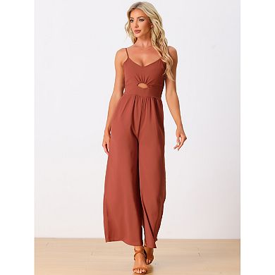 Women's Casual Sleeveless Cut Out Smocked Loose Wide Leg Romper Summer Jumpsuits