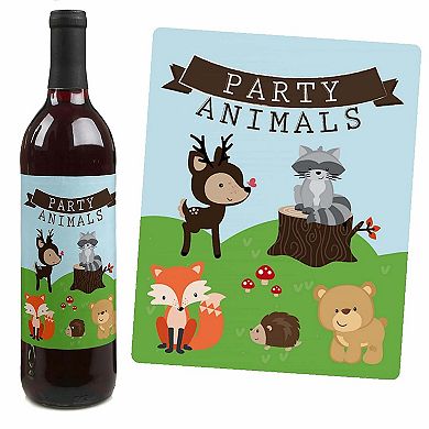 Big Dot Of Happiness Woodland Creatures - Party Decor - Wine Bottle Label Stickers - 4 Ct