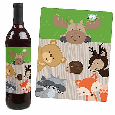 Big Dot Of Happiness Woodland Creatures - Party Decor - Wine Bottle Label Stickers - 4 Ct