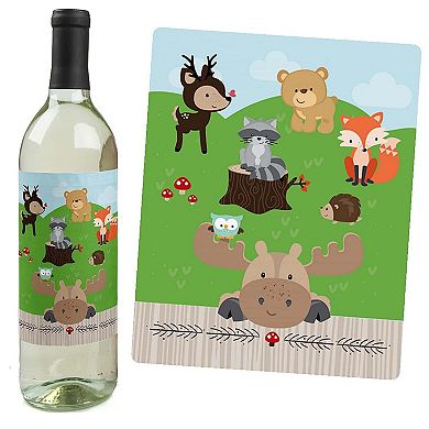 Big Dot Of Happiness Woodland Creatures - Party Decor - Wine Bottle Label Stickers - 4 Ct