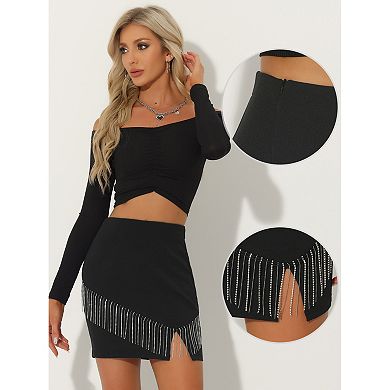 Sparkly Fringe Skirt For Women High Waist Split Mini Pencil Skirts