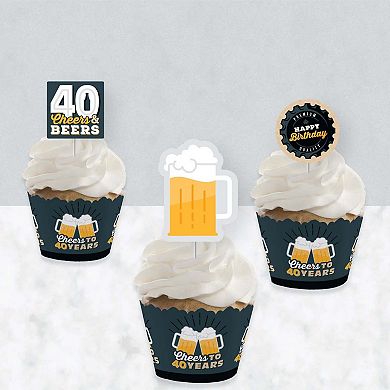 Big Dot Of Happiness Cheers & Beers To 40 Years 40th Cupcake Wrappers & Treat Picks Kit 24 Ct