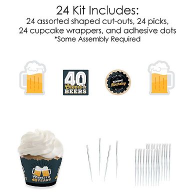 Big Dot Of Happiness Cheers & Beers To 40 Years 40th Cupcake Wrappers & Treat Picks Kit 24 Ct