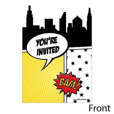 Big Dot Of Happiness Bam Superhero - Shaped Fill-in Invitations With Envelopes - 12 Ct