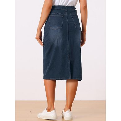 Casual Denim Skirt For Women High Waist Stretchy Midi Jean Skirts