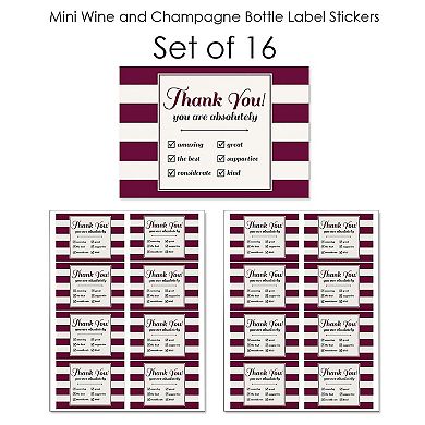 Big Dot Of Happiness Girly Thank You - Mini Wine Bottle Label Stickers - Thank You Gift 16 Ct