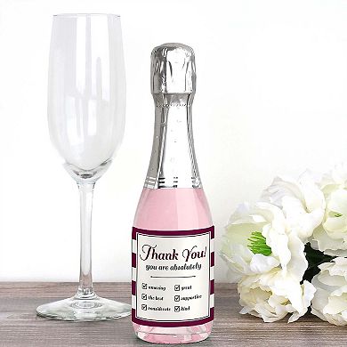 Big Dot Of Happiness Girly Thank You - Mini Wine Bottle Label Stickers - Thank You Gift 16 Ct