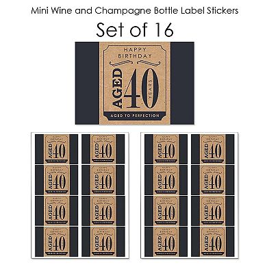 Big Dot Of Happiness 40th Milestone Birthday Mini Wine Bottle Label Sticker Party Favor 16 Ct