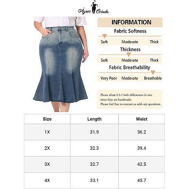 Plus Size Denim Skirts Fishtail Bodycon Elegant High Waist Mermaid Denim Midi Jean Skirt