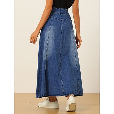 Casual Denim Skirt For Women's High Waisted A-line Flared Maxi Skirts