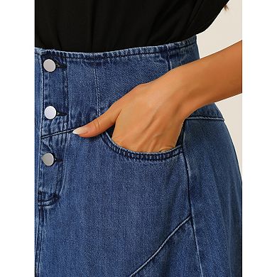 Casual Denim Skirt For Women's High Waisted A-line Flared Maxi Skirts