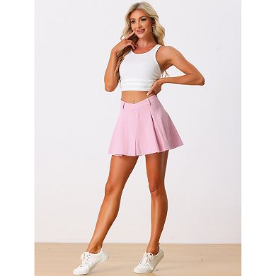 Pleated Skirt For Women Casual High Waist Mini A-line Skirts With Shorts
