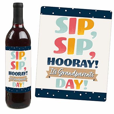 Big Dot Of Happiness Happy Grandparents Day - Party Decor - Wine Bottle Label Stickers - 4 Ct