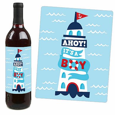 Big Dot Of Happiness Ahoy It's A Boy - Nautical Baby Shower Wine Bottle Label Stickers 4 Ct