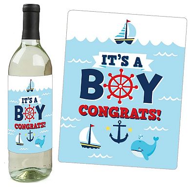 Big Dot Of Happiness Ahoy It's A Boy - Nautical Baby Shower Wine Bottle Label Stickers 4 Ct