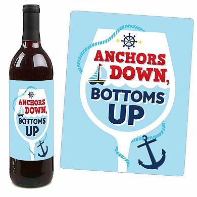 Big Dot Of Happiness Ahoy It's A Boy - Nautical Baby Shower Wine Bottle Label Stickers 4 Ct