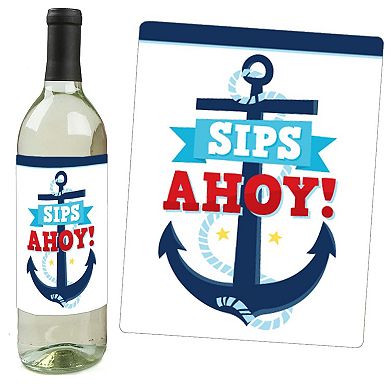 Big Dot Of Happiness Ahoy It's A Boy - Nautical Baby Shower Wine Bottle Label Stickers 4 Ct