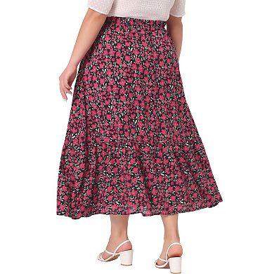 Women's Plus Size Maxi Skirts A Line With Pocket Stretchy Waist Layered Summer