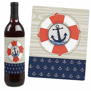 Big Dot Of Happiness Ahoy - Nautical - Party Decor - Wine Bottle Label Stickers - 4 Ct