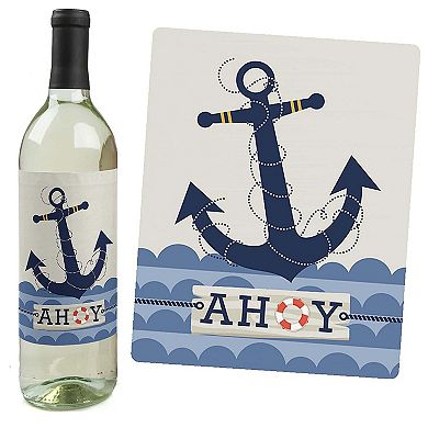 Big Dot Of Happiness Ahoy - Nautical - Party Decor - Wine Bottle Label Stickers - 4 Ct