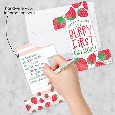 Big Dot Of Happiness Berry 1st Strawberry Birthday Invitation Cards & Envelopes 12 Ct