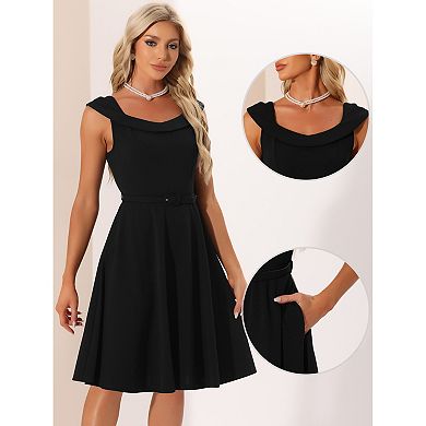 Vintage Dress For Women's 1950s Retro Scoop Neck Fromal Cocktail Swing Dresses