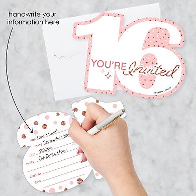 Big Dot Of Happiness 16th Pink Rose Gold Birthday Party Invitation Cards With Envelopes 12 Ct