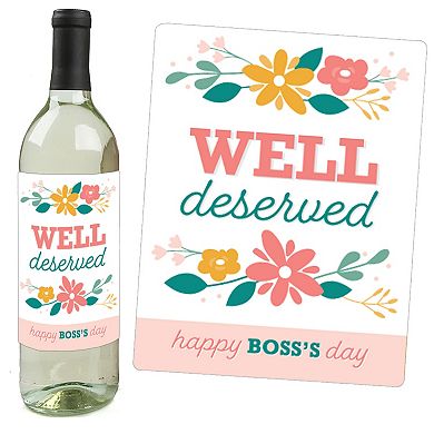 Big Dot Of Happiness Female Best Boss Ever - Women Boss's Day Wine Bottle Label Stickers 4 Ct