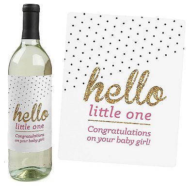 Big Dot Of Happiness Hello Little One - Pink & Gold - Wine Bottle Label Stickers - 4 Ct