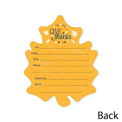 Big Dot Of Happiness Give Thanks - Shaped Thanksgiving Fill-in Invitations & Envelopes 12 Ct