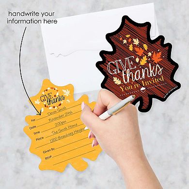 Big Dot Of Happiness Give Thanks - Shaped Thanksgiving Fill-in Invitations & Envelopes 12 Ct